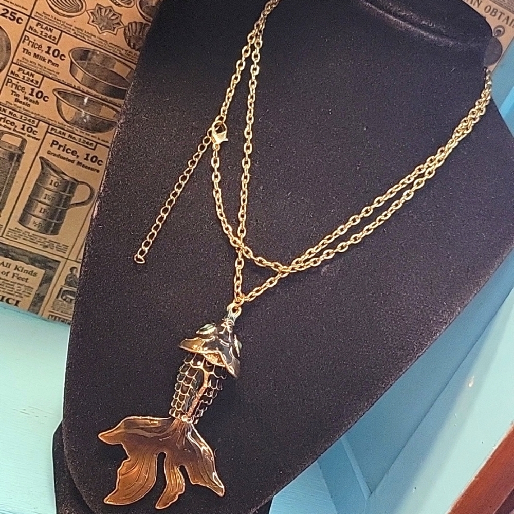 Koi Fish Vintage Enamel Articulated 3" Pendant / Necklace ~ 30" Chain
